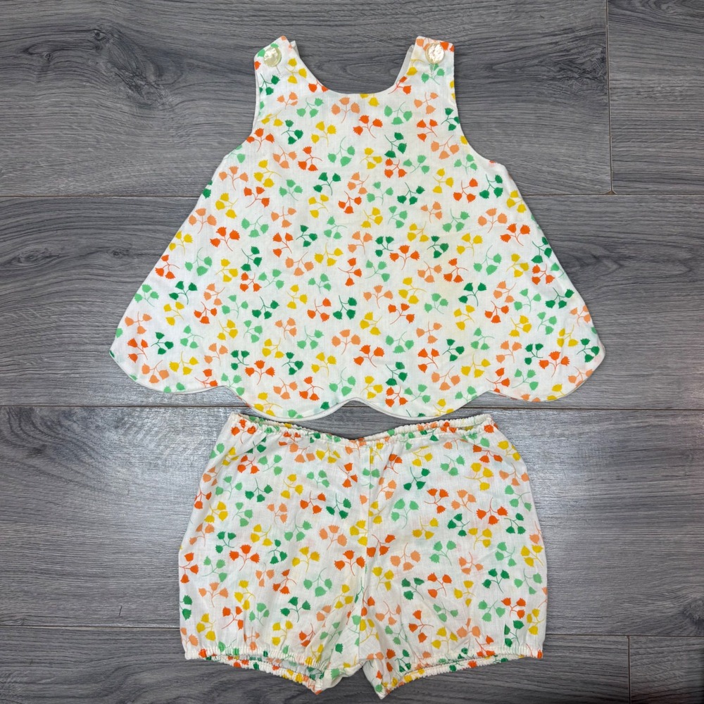 Vintage Carter's Girls Floral Scalloped Top & Bloomers 3T Orange Green Yellow - Picture 1 of 9